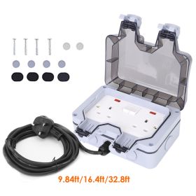 Double Outdoor Socket IP66 Waterproof 13A 2 Gang UK Plug Twin Switched Double Socket Electrical Wall Outlet Socket Box w/ 32.8ft Extension Cable