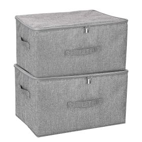 2Pcs Collapsible Storage Bins w/ Dual-Zipper Lid Foldable Fabric Clothes Storage Box Cube Container Organizer w/ 3 Handles 35L Capacity