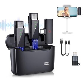 2 Pack Wireless Clip On Microphone with Charging Case Omnidirectional Mic Noise Reduction Plug and Play 65.6FT Transmission Type-C IOS Video Record In
