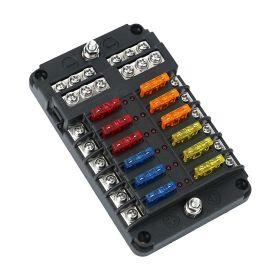 12-Way Fuse Box Holder w/ LED Indicator 12 Circuit Blade Fuse Block Sticker Label For 12-32V Automotive Boat Car SUV Marine