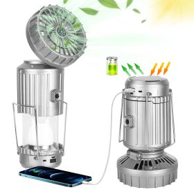 Camping Lantern with Fan Solar And USB Rechargeable LED Camping Fan With Compass Power Bank IPX4 Waterproof Emergency Hanging Light For Camping Hurric