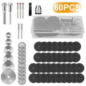 60Pcs Rotary Cutting Wheel Set HSS Wood Circular Saw Blades Metal Cut Off Resin Discs Hex Shank Snap Tool For Trimming Grinding Grooving