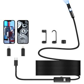 Endoscope Camera 1920P HD IP67 Waterproof Inspection Borescope Tool with Light and 8+1 Dual Lens 16.4ft Semi-Rigid Snake Cable Stepless Brightness APP