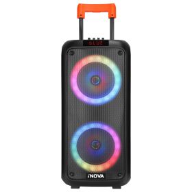 Portable Wireless Party Speaker with 7 Colorful Lights 8 Lighting Modes TWS Party Speaker with Mic Priority Treble Bass Mic Echo Guitar In Remote Cont