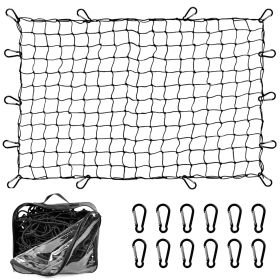 4x6FT Cargo Net for Pickup Truck Bed Stretch to 8x12FT Mesh 5mm Latex Bungee Netting with 12Pcs Carabiners Storage Bag Compatible with Ford Dodge RAM