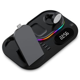 4 in 1 30W Wireless Charger Foldable Fast Charging Station Stand Dock with Digital Clock Nightlight Fit for iWatch Airpod iPhone 13 12 11 Pro Samsung