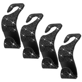 4Pcs Car Headrest Hooks Bling Rhinestones Back Seat Organizer Hanger Holder For Bag Purse Cloth Grocery Umbrellas