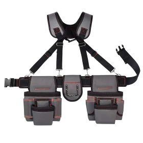 Tool Belt with Suspenders Carpenter Tool Pouch Pocket Organizer Tool Rig Padded Belt with 14 Pockets 4 Small Holders 1 Metal Hoop 30.7-65.4in Adjustab