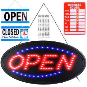 LED Open Sign 18.7x9.45in Business Neon Open Sign Advertisement Board with Steady Flashing Modes Business Hours and Open Closed Sign