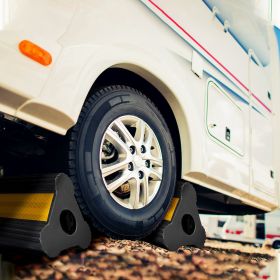 Heavy Duty Rubber Wheel Chocks Tire Chocks Wheel Immobilizers with Nylon Rope Yellow Reflective Stripes for RVs Trucks Trailers Small Airplanes