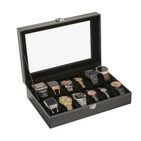 12 Slots Faux Leather Watch Box Watch Display Box Jewelry Storage Boxes Bracelet Storage Organizer Case for Men & Women