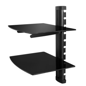 2 Tier Dual Glass Shelf Wall Mount for DVD Players/Cable Boxes/ TV Accessories