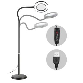 8X Floor Magnifying Glass with Light Stand 72 LED Magnifying Lamp with 11-Level Brightness Stepless Dimmable 3 Lighting Modes 3 Height for Reading Sew