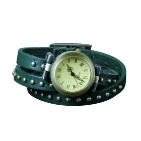 Fashionable Rivet Leather Belt Retro Watch Hand Chain-green