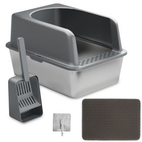 Enclosed Stainless Steel Cat Litter Box With Lid Stainless Steel Litter Pan Tray for Big Cats Non-Stick Anti-Urine Leakage Easy Cleaning High-Side Lar
