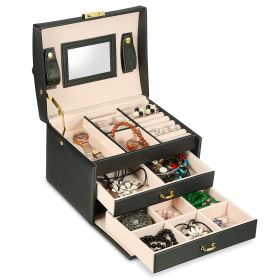 Jewelry Case Organizer 3-layer Lockable Travel Jewelry Box PU Leather Storage Display Case with Mirror Protective for Bracelets Earrings Rings Necklac