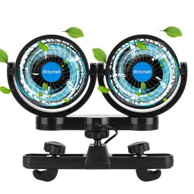 Electric Car Fan 12V Dual Head Car Cooling Fan for Rear Seat Passenger 360° Adjustable Cigarette Plug 4.3in Auto Air Cooling Fan