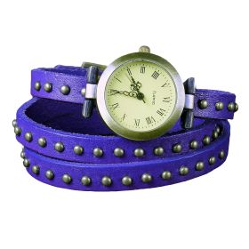 Fashionable Rivet Leather Belt Retro Watch Hand Chain-purple