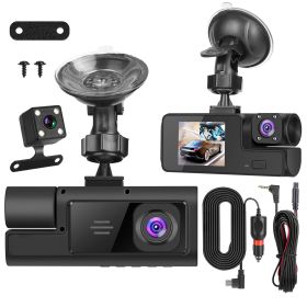 WiFi FHD 1080P Car Dash Cam 3 Channels Front Rear Inside Dash Camera with Loop Recording Reversing Visual Night Vision WDR 170° Wide Angle Support 128