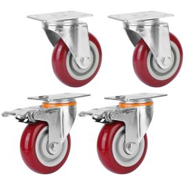 4 Packs 4In Swivel Caster Wheels Lockable Heavy Duty PU Rollers w/ Brake 360 Degree No Noise Swivel Plate