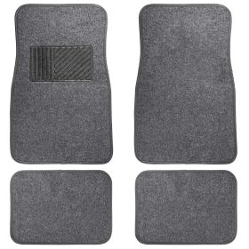 4Pcs Universal Car Floor Mat Front Rear Vehicle Floor Carpet Set w/ Heel Pad Heavy Duty All-Weather Non-Slip Car Floor Protective Mat