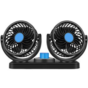 12V Car Fan 360° Rotatable Dual Head Cooling Air Fan Quiet Vehicle Dash Mounting Fan with 2 Speeds Cigarette Lighter Plug for Car Truck Van SUV RV Boa