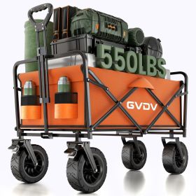 GVDV Collapsible Folding Wagon, 550LBS Large Heavy Duty Utility Cart with All-Terrain Wheels and Adjustable Handles for Shopping, Camping, Sports