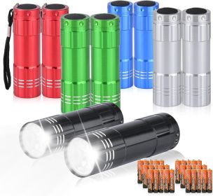 10 Pack of Flashlights 9 LED Mini Aluminum Flashlight Bulk with Lanyard 30 AAA Batteries Included Assorted Colors Handheld Flashlights for Hurricane S