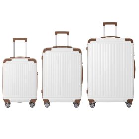Brown 3-Piece Premium ABS Luggage Set-20", 24", and 28" Suitcases with Multi-Position Handle, Silent Spinner Wheels, and TSA-Approved Lock-Durable
