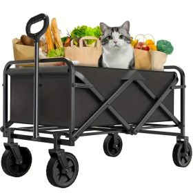 Heavy Duty Foldable Utility Wagon Cart 220 lbs Capacity Portable Collapsible Outdoor Beach Garden Trolley with 360° All Terrain Wheels Side Pockets fo