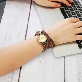 Fashionable Rivet Leather Belt Retro Watch Hand Chain-chocolate