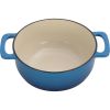 Cast iron 7.5QT cooking pot set - Gradient blue color - Includes two silicone gloves - Enamel pot