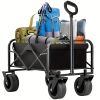 Heavy Duty Foldable Utility Wagon Cart 220 lbs Capacity Portable Collapsible Outdoor Beach Garden Trolley with 360° All Terrain Wheels Side Pockets fo
