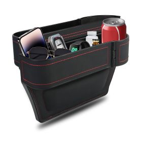 2 Packs Car Seat Gap Filler Organizer Universal Leather Car Console Side Storage Box with Adjustable Cup Holder Cable Hole