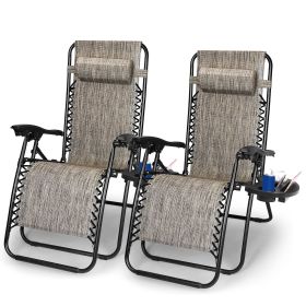 2Packs Zero Gravity Lounge Chair w/ Dual Side Tray 330lbs Load Foldable Recliner Chair w/ Stress Relief Pillow Patio Poolside Beach Lying Chair