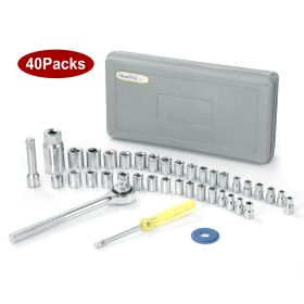 40 Pcs Socket Wrench Set 3/8 inch and 1/4 inch Drive Socket Reversible Ratchet Car Household Manufacturing Construction Repair Tool