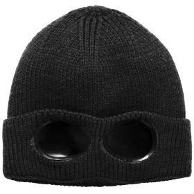 Unisex Knit Beanie Hat with Goggle Chunky Winter Warm Hat Skull Cap 4 Colors (Option: BeanieHat(Black))
