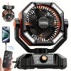 Portable Camping Fan with 20000mAh Battery 4 LED Lights 8 Speed Settings Rechargeable Outdoor Tent Fan with Hook Quiet USB Fan for Camping Hiking Emer