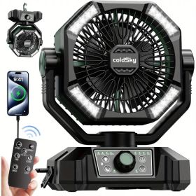 Portable Camping Fan with 20000mAh Battery 4 LED Lights 8 Speed Settings Rechargeable Outdoor Tent Fan with Hook Quiet USB Fan for Camping Hiking Emer (Color: Green)