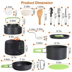 16Pcs Camping Cooking Ware Set Camping Stove Cookware Kit Aluminum Pot Pan Kettle Set with Bowls Knife Fork Spoon Carabiner Spatula Cutting Board for (Color: As Shown)